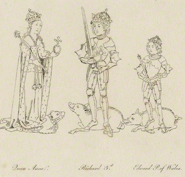 Edward of Middleham, as depicted with his parents in a 19thc engraving, owned by the National Portrait Gallery