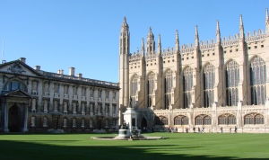The Chapel and Gibb's building, as seen from Front Court. Statue in the center is of Henry VI, founder of the college